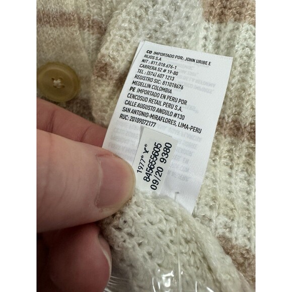 American Eagle Medium Sweater Beige Striped Cropped Button Up Balloon Sleeve NWT - Picture 10 of 12